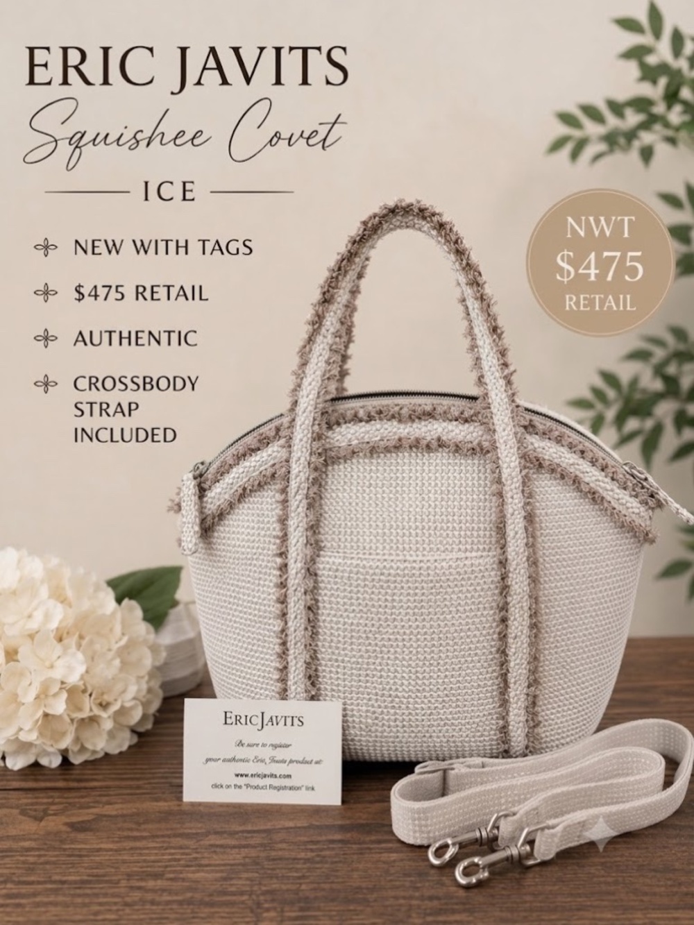✨ NWT  Eric Javits Squishee Covet Satchel Crossbody Bag Ice $475 Retail